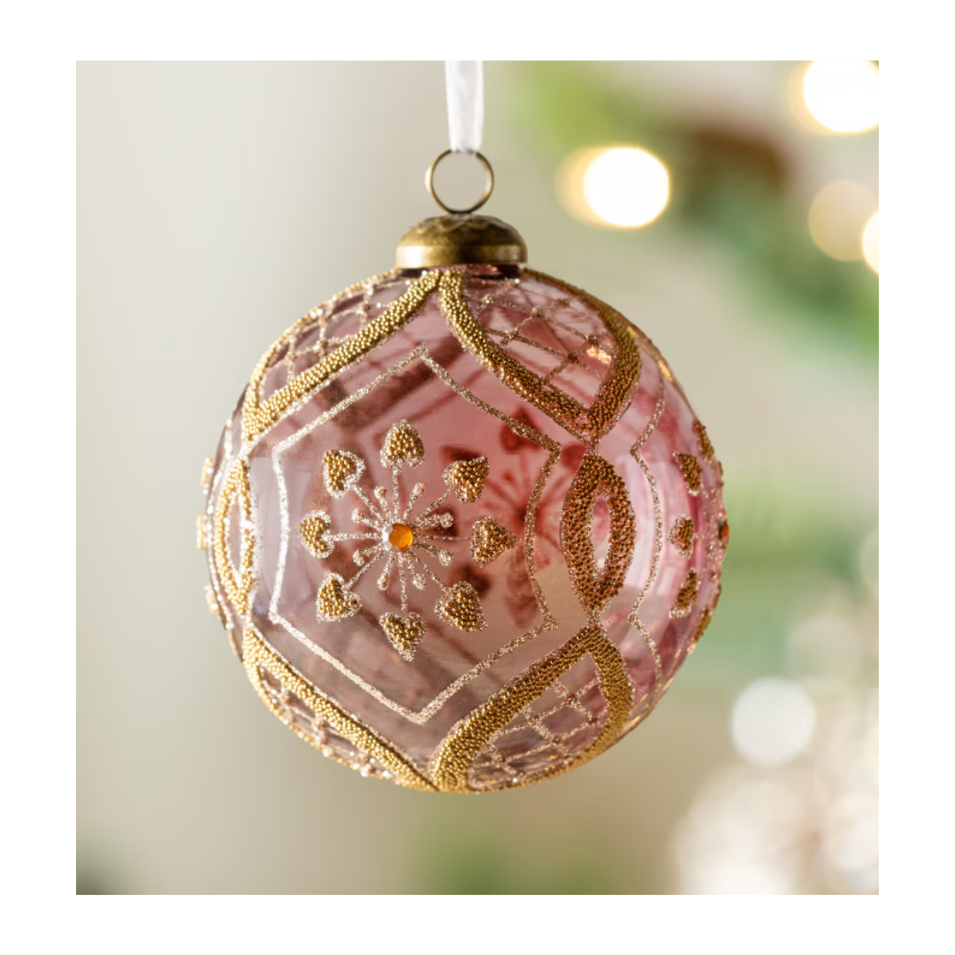 Antique Rose Bead Encrusted Glass Ornament