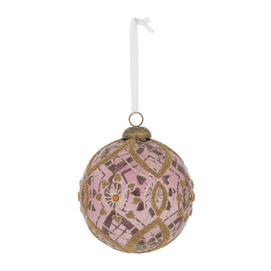 Antique Rose Bead Encrusted Glass Ornament