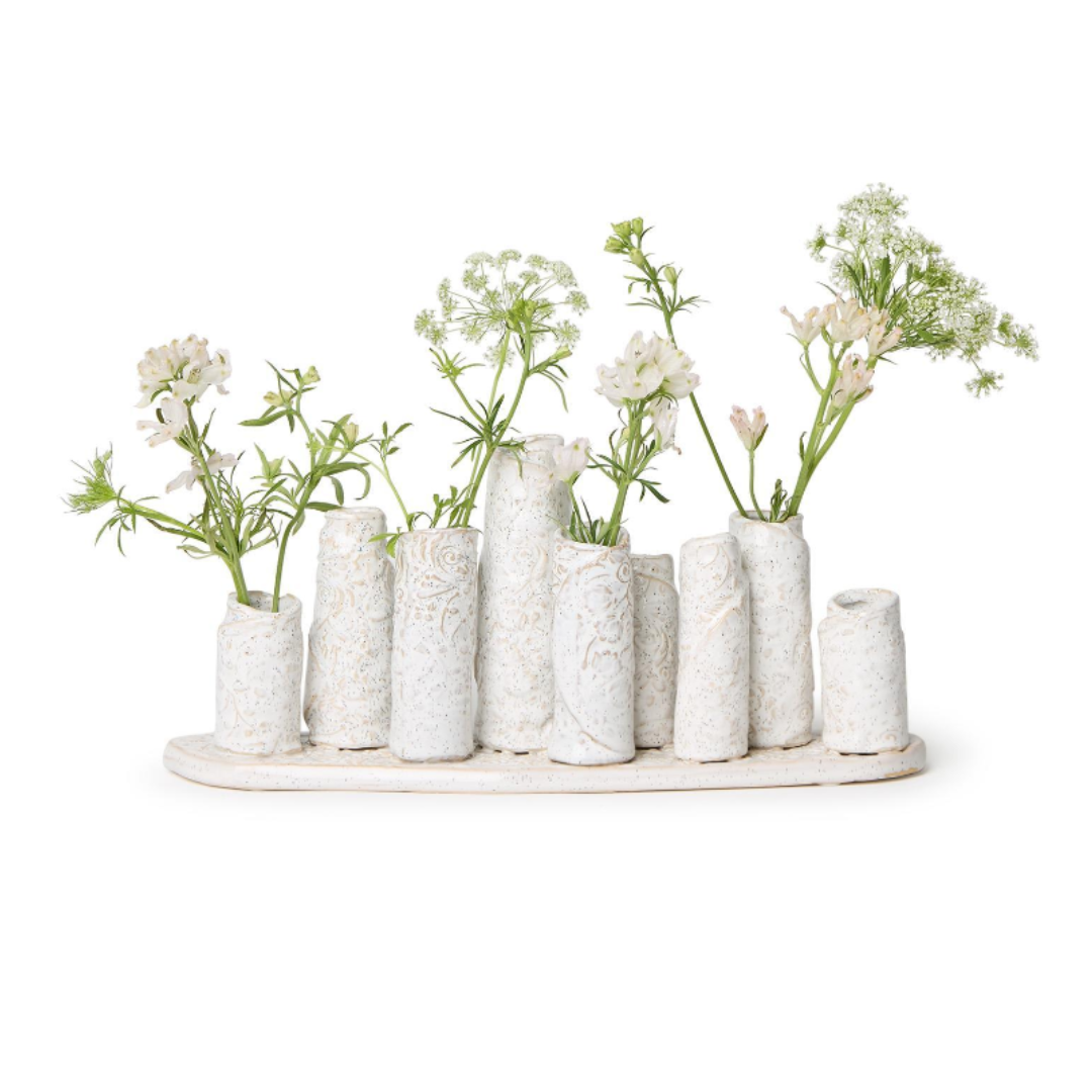 White Washed Embossed Patterned Multi Vase