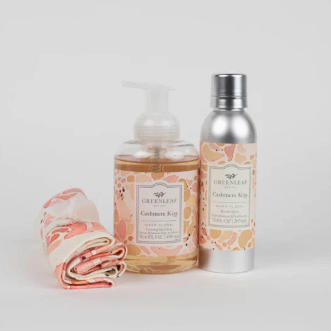 Cashmere Kiss Foaming Hand Soap, Non-Aerosol Room Spray, and Tea Towel Gift Set