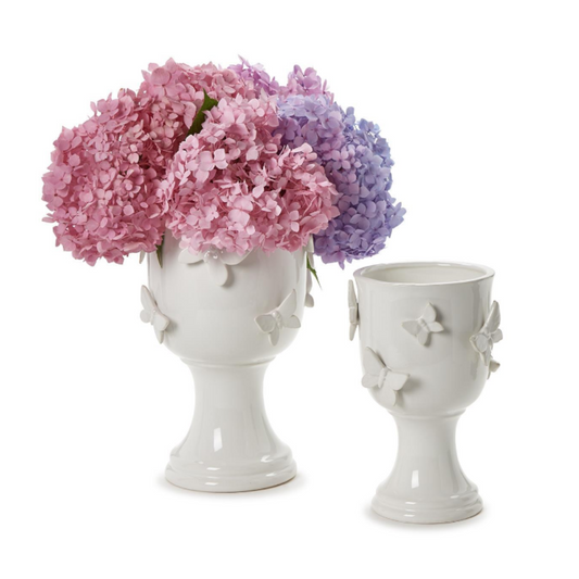 Butterfly Pedestal Cachepots with Sculpted Butterflies - Ceramic