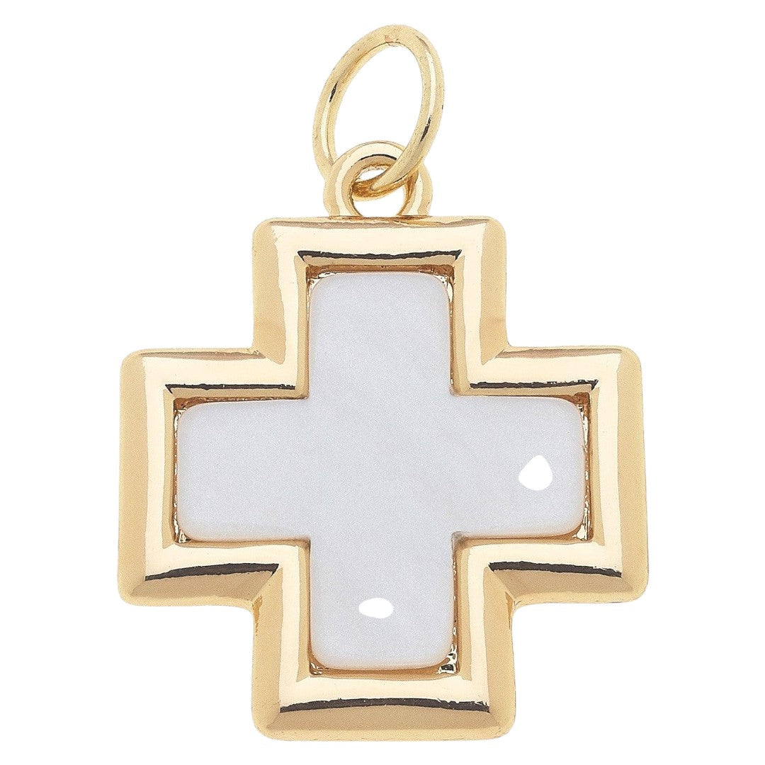 Cross Outline Charm in Mother of Pearl