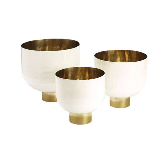 Decorative Hammered Aluminum White Lacquer Bowls with Gold Base