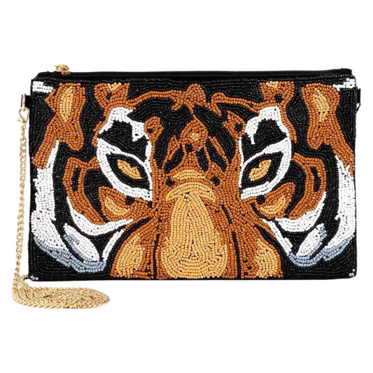 Eye of the Tiger Beaded Crossbody Orange/Black 10x6