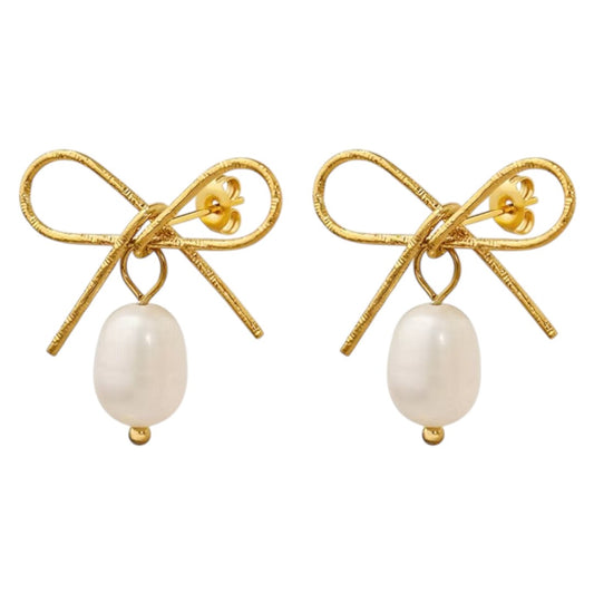 Pearl Drop Bow Earrings