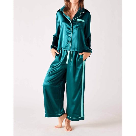 Satin Sailor Pajama Set - Teal