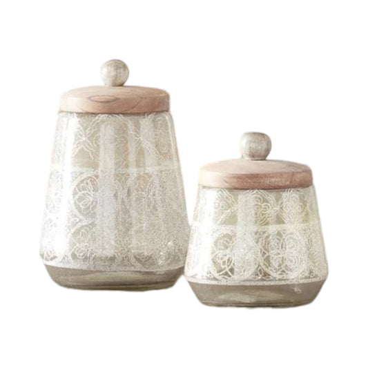 White Painted Pattern Glass Canisters