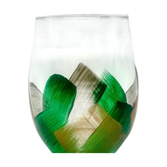 Green Painted Stemless Wine Glass