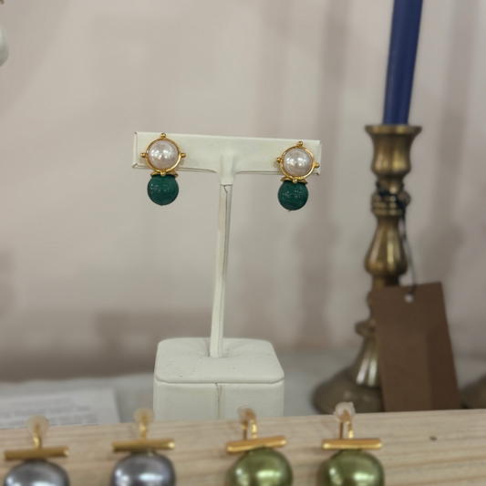 Double Pearl/Stone Post Earring