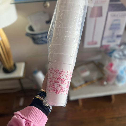 Pink Mahjong Toile Cheers Bird Bam Styrofoam Cup