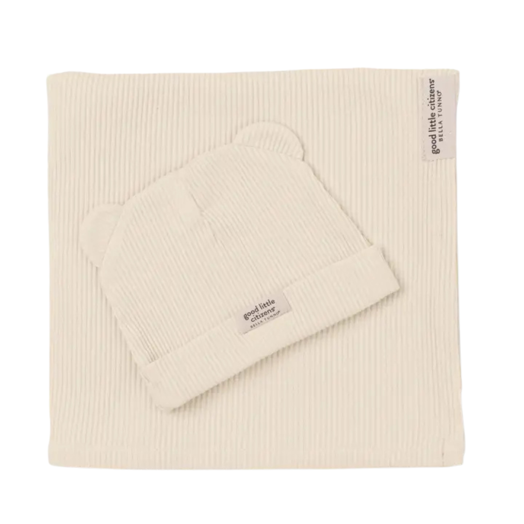 Ribbed Swaddle & Beanie Set