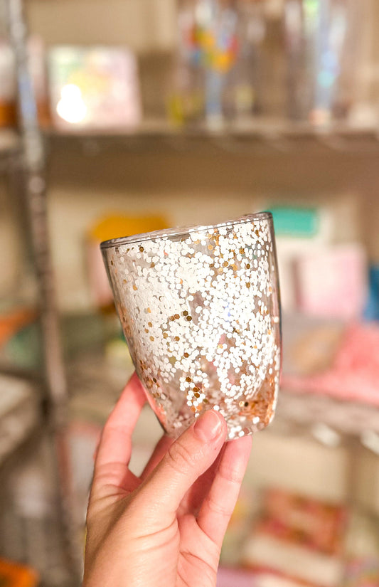 Gold & White Confetti Acrylic Wine Glass