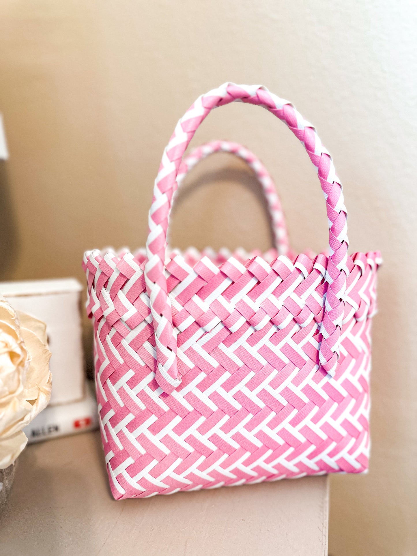 Pink Woven Tote Bag