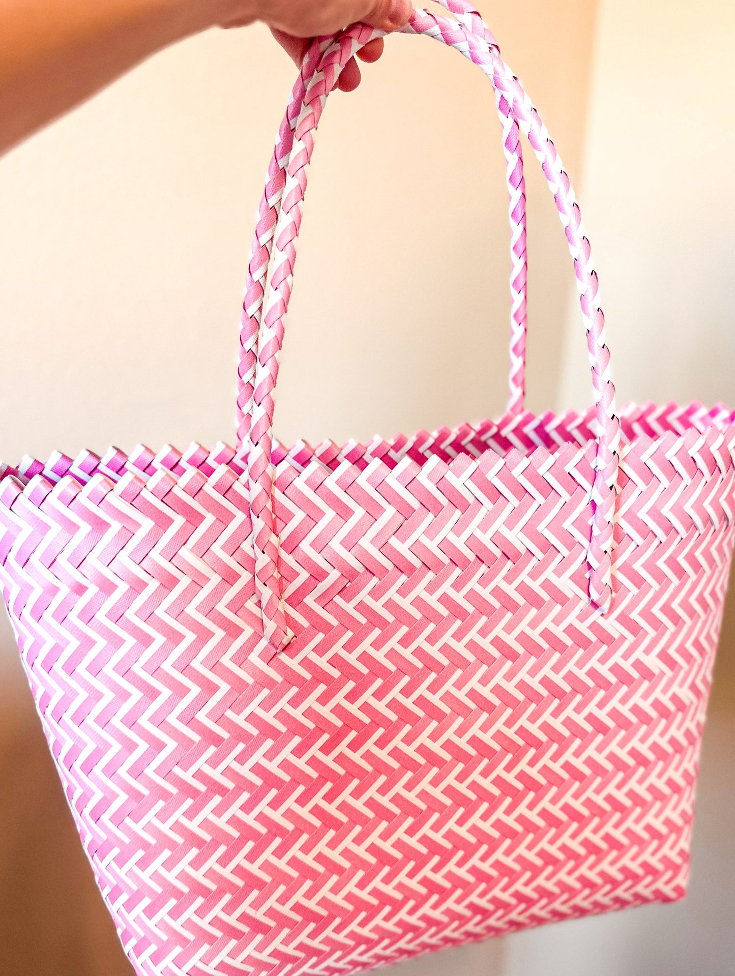 Pink Woven Tote Bag