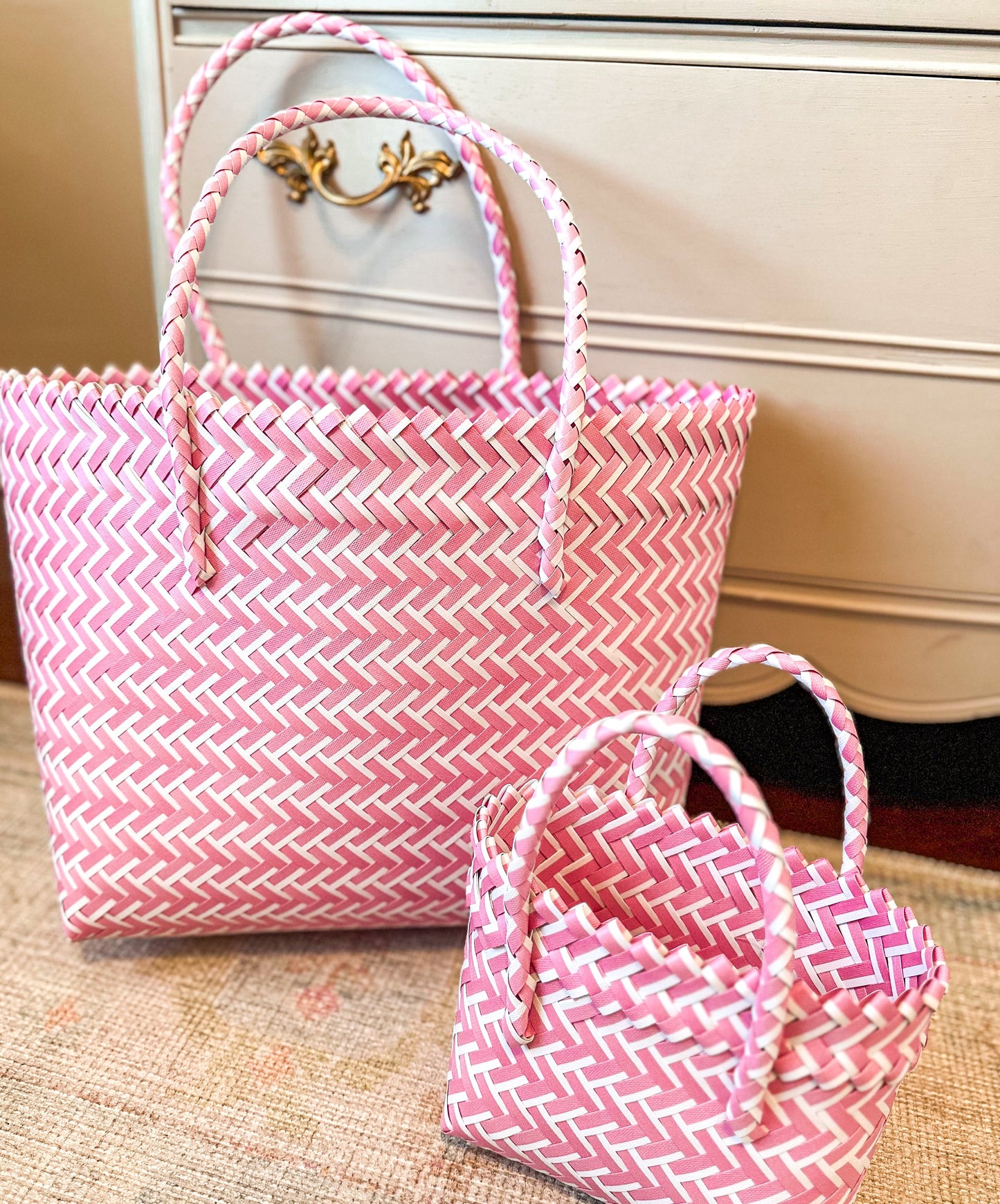 Pink Woven Tote Bag