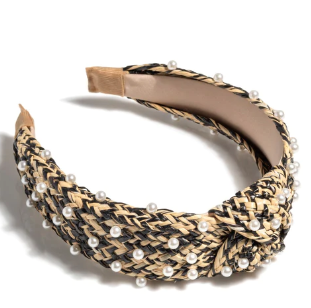 Pearl Embellished Knotted Headband, Black