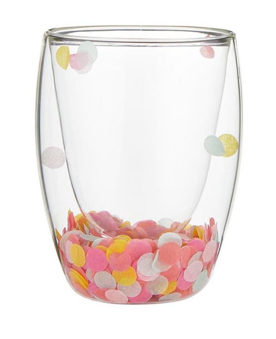 Double Wall Confetti Stemless Wine Glass