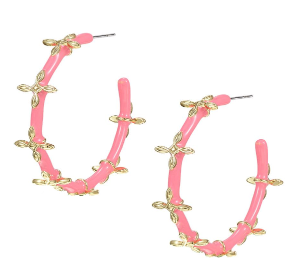 Sea Breeze Cross Hoops in Pink