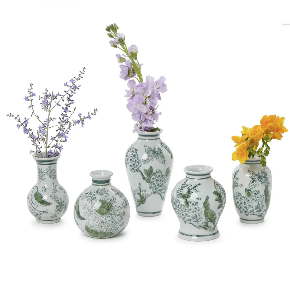 Mini Primrose Green & White Vases