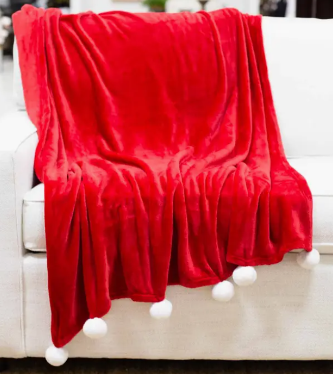 Santa Pom Pom Throw Red/Wht