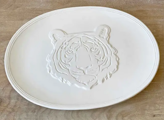 Go Get'em Tiger Embossed Platter White