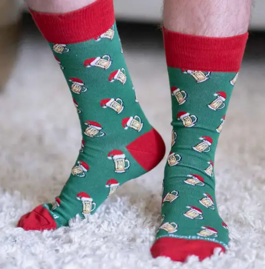 Men's Christmas Beer Cheers Socks Grn/Red