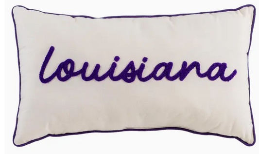 Louisiana Embroidered Pillow Soft Wht/Pur