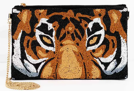 Eye of the Tiger Beaded Crossbody Orange/Black 10x6