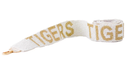Tigers Beaded Purse Strap Wht/Gld 44"