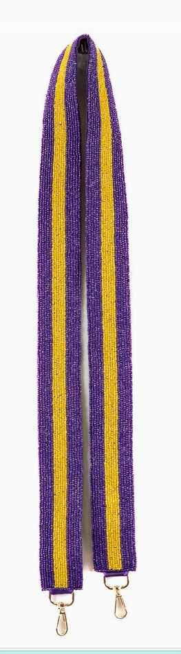 Gameday Stripe Beaded Purse Strap Prp/Yel 44"