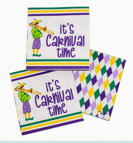 It's Carnival Time Cocktail Napkins White/Multi 5x5