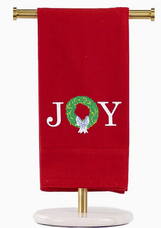 Grand Joy Wreath Hemstitch Hand Towel Red/White