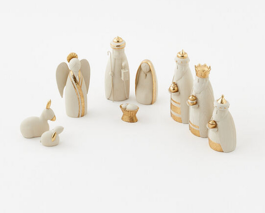 Nativity White/Gold Set of 9