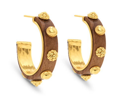 Gaia Hoop Earrings in Hammered Gold/ Teak