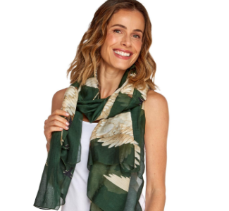 Heron Print Forest Green Scarf