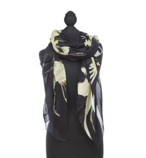 Heron Print Black Scarf