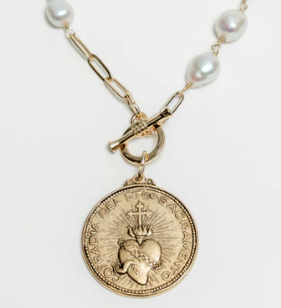 Antique Sacred Heart Coin Necklace