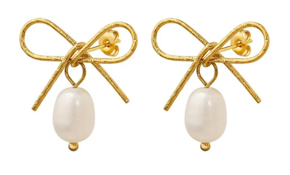 Pearl Drop Bow Earrings