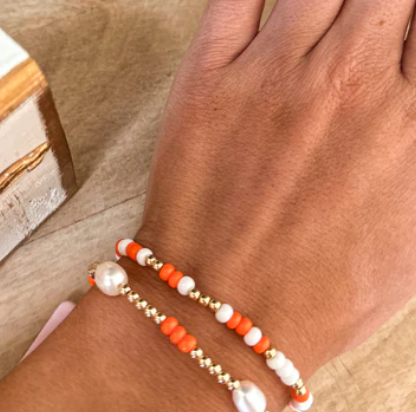 Orange & White Pearl Bracelet