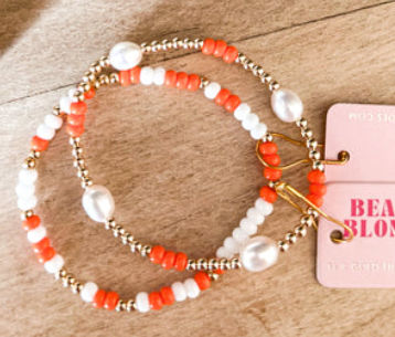 Orange & White Pearl Bracelet