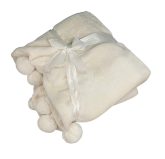 Cozy Pom Pom Throw Soft Wht