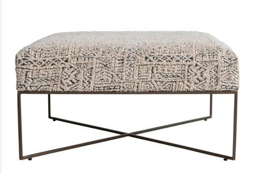 Metal Frame Damask Upholstered Ottoman