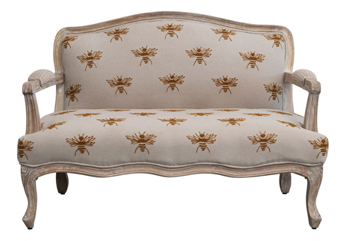 Bee Pattern Cotton & Linen Sofa Mango Wood Frame