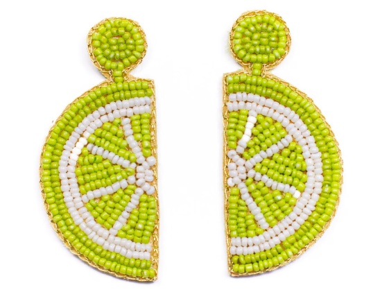 Lime Wedge Beaded Earrings