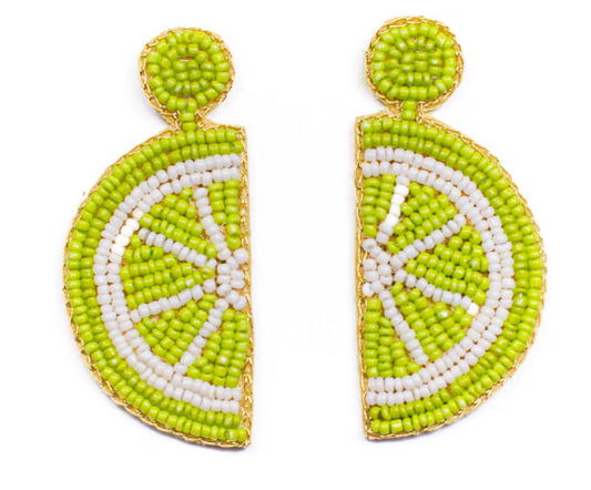 Lime Wedge Beaded Earrings