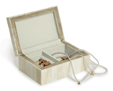 Tiled Bone Jewelry Box with Fabric Lining and Compartments