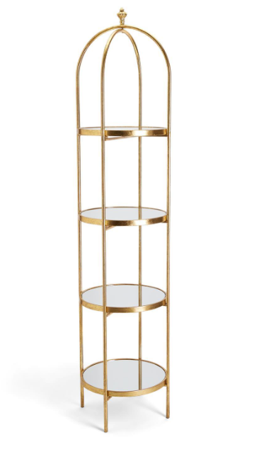 Golden Etagere w/ 4 Mirror Glass Shelves
