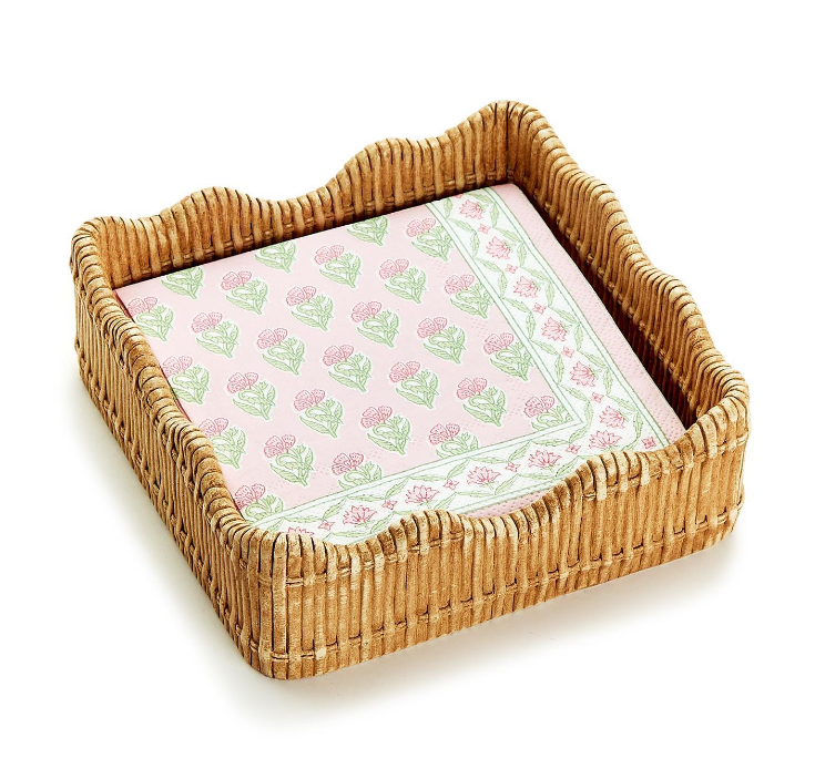 Scalloped Edge Basket Weave Pattern Cocktail Napkin Holder