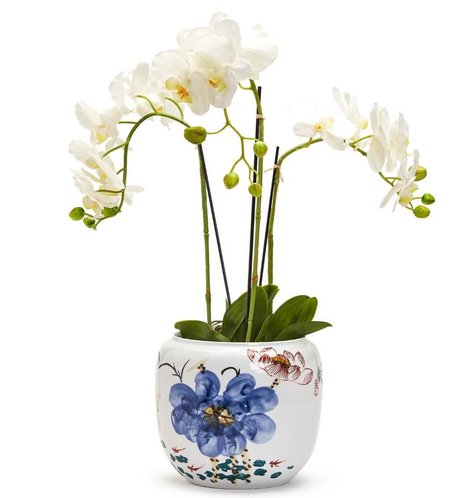 Japanese Flower Blossoms Planter- Hand-Painted Porcelain