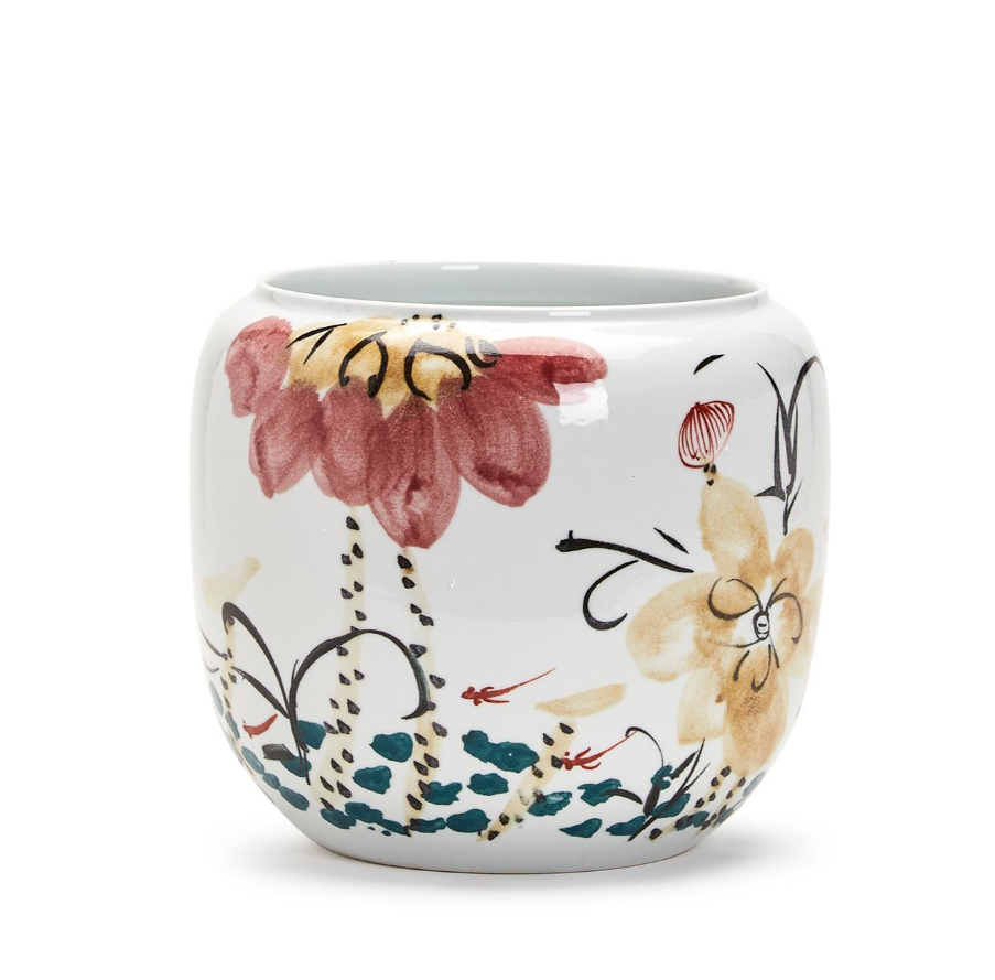 Japanese Flower Blossoms Planter- Hand-Painted Porcelain